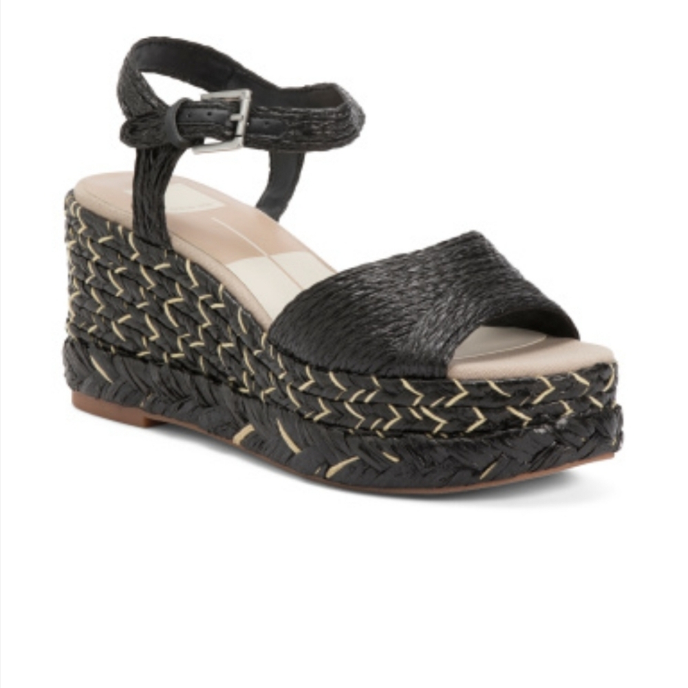 🖤🔹️Dolce Vita🔹️Women's Black Tiago Ankle Strap Espadrille Wedge Sandals